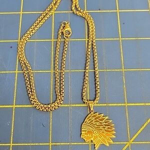 Indian Head 1" Gold Tone 23" Necklace
